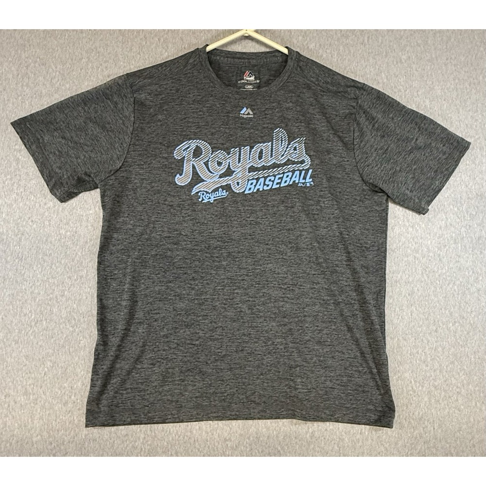 Kansas City Royals Majestic Short Sleeve Shirt Mens Lg Cool Base Mlb Blue Gray
